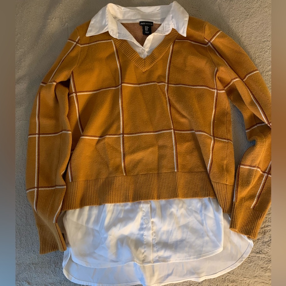 Yellow butterscotch color cardigan sweater.
